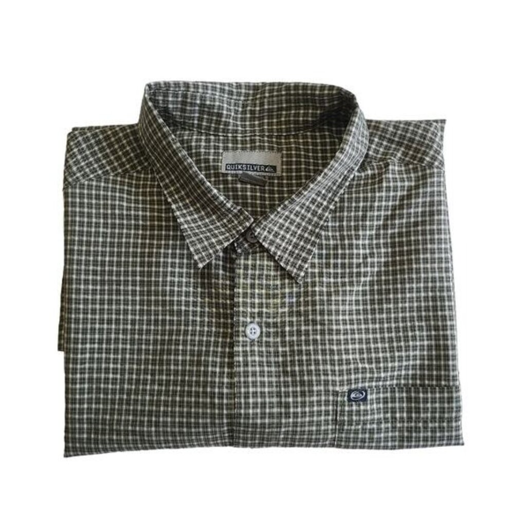 Men's Quicksilver green plaid checked button down XL